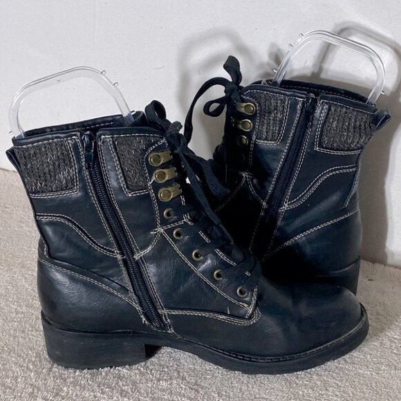 Women’s Black Faux Leather Lace Up Ankle Boots 6 - Picture 5 of 10